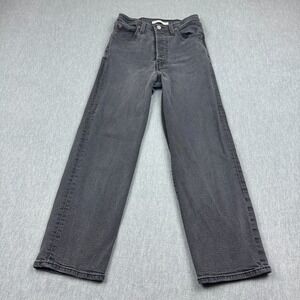 Levis Jeans Womens 25x27 Black Denim Ribcage Straight Ankle High Rise Button Fly